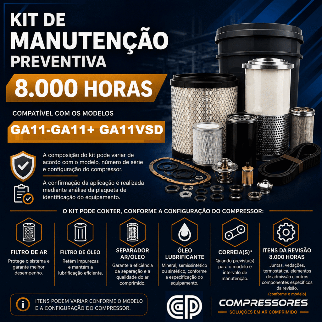 Kit de Manutenção Compatível 8000 Horas – Referência Atlas Copco GA11