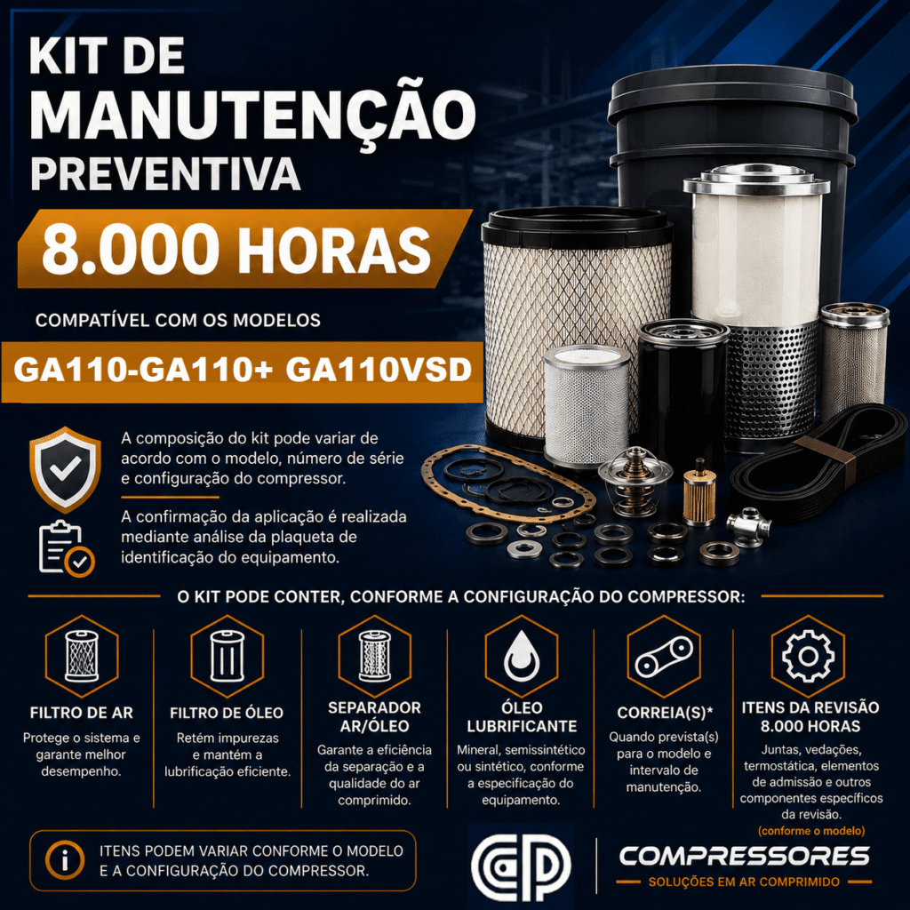 Kit de Manutenção Compatível 8000 Horas – Referência Atlas Copco GA110