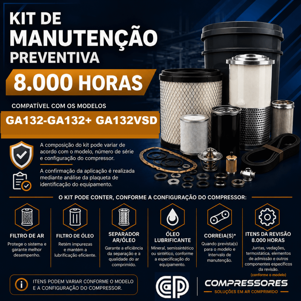 Kit de Manutenção Compatível 8000 Horas – Referência Atlas Copco GA132