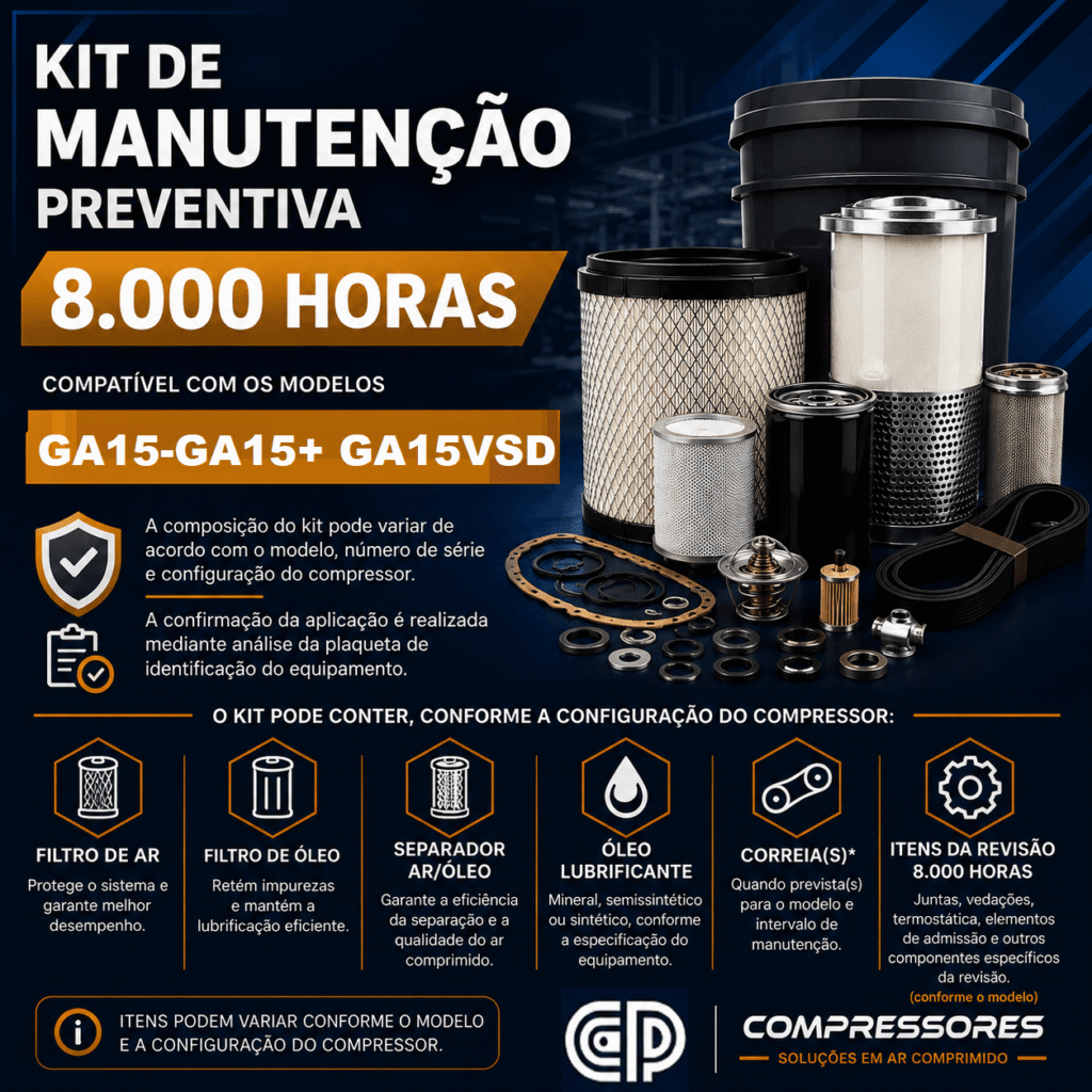 Kit de Manutenção Compatível 8000 Horas – Referência Atlas Copco GA15