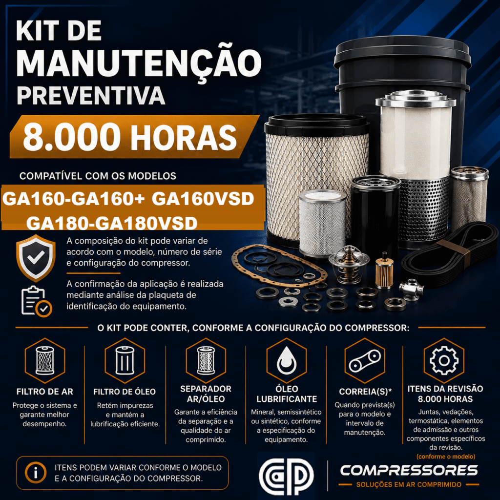 Kit de Manutenção Compatível 8000 Horas – Referência Atlas Copco GA160
