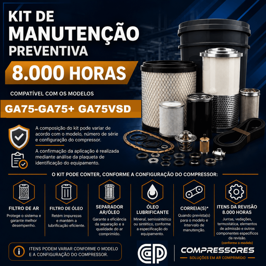 Kit de Manutenção Compatível 8000 Horas – Referência Atlas Copco GA75