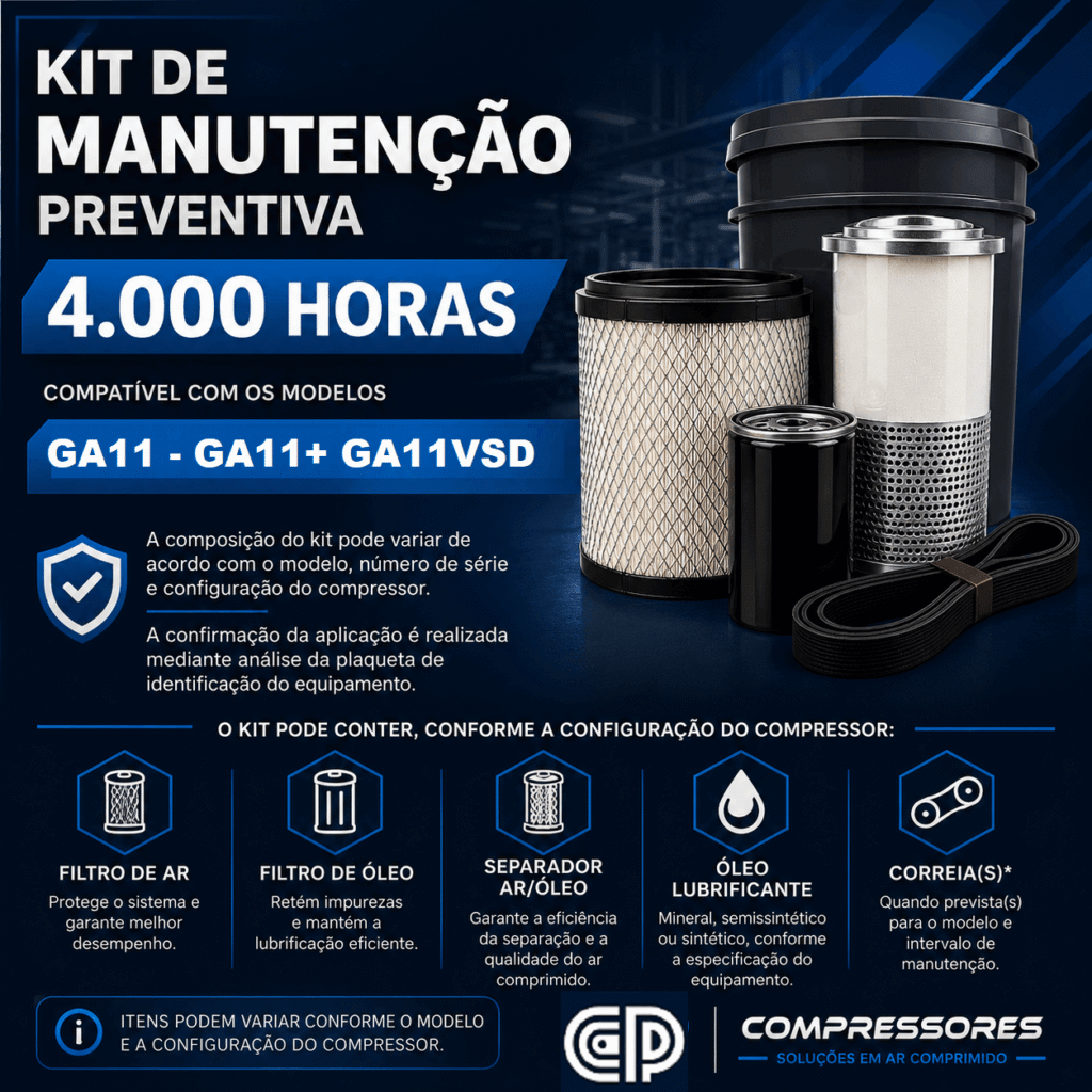 Kit de Manutenção Compatível 4.000 Horas – Referência Atlas Copco GA11