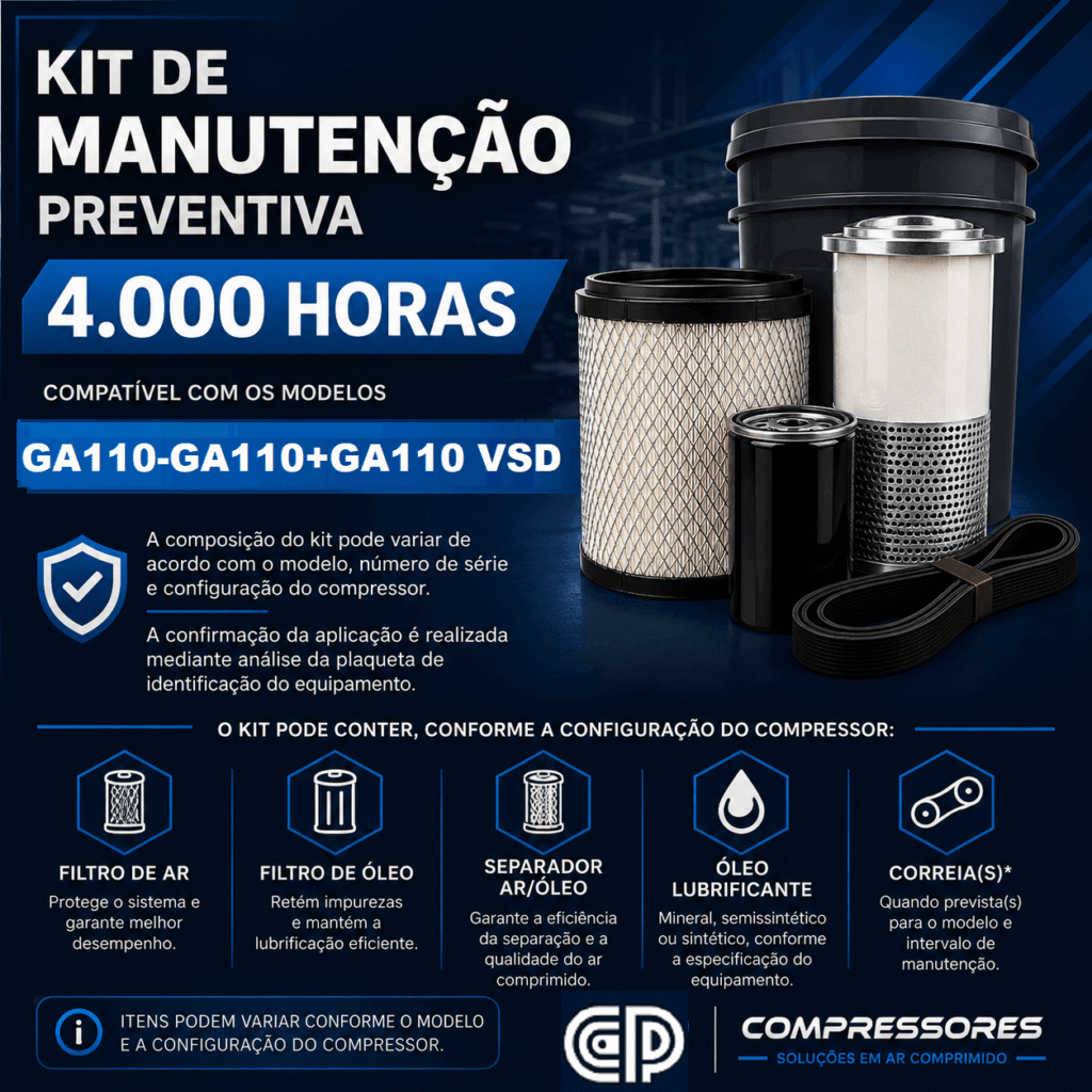 Kit de Manutenção Compatível 4.000 Horas – Referência Atlas Copco GA110