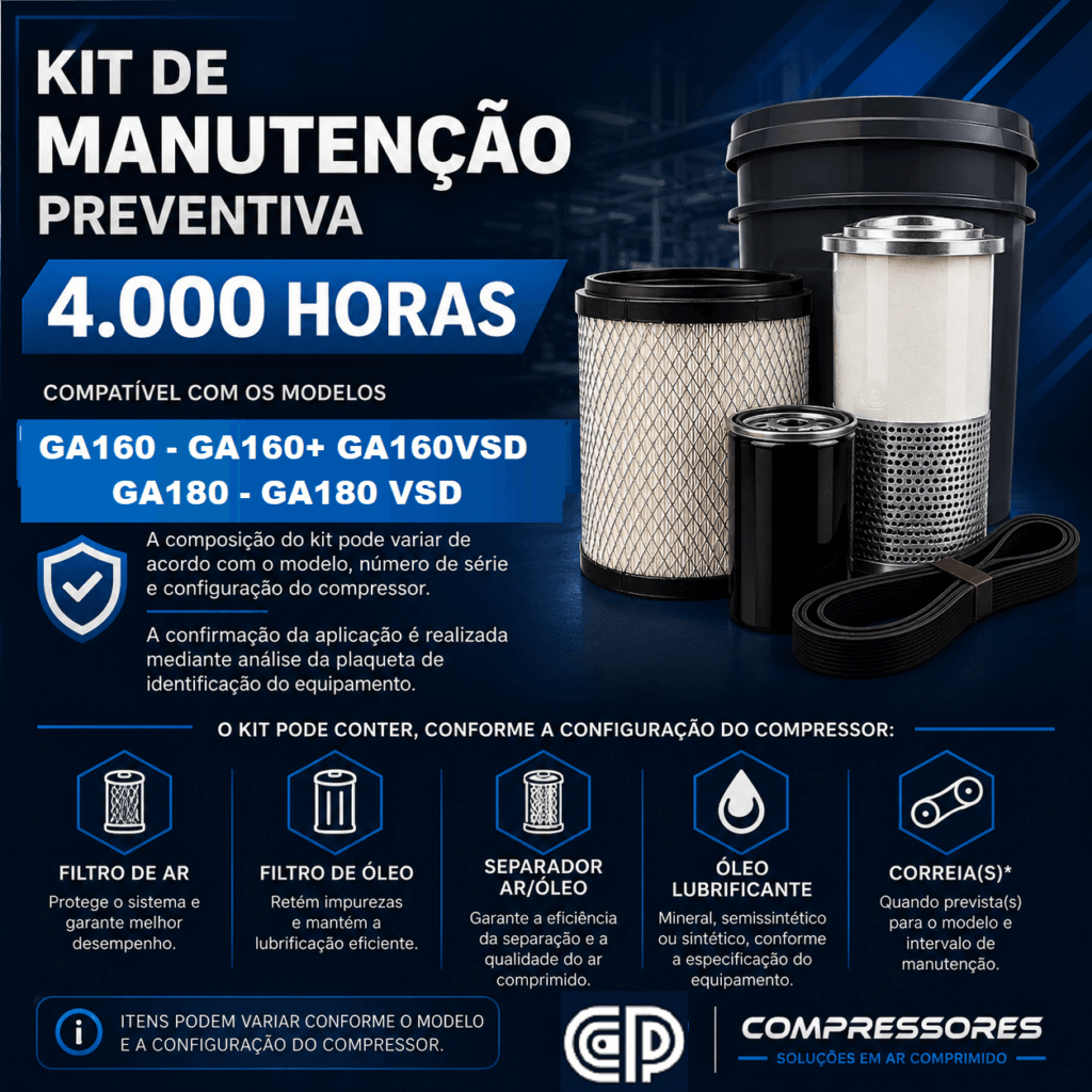 Kit de Manutenção Compatível 4.000 Horas – Referência Atlas Copco GA160