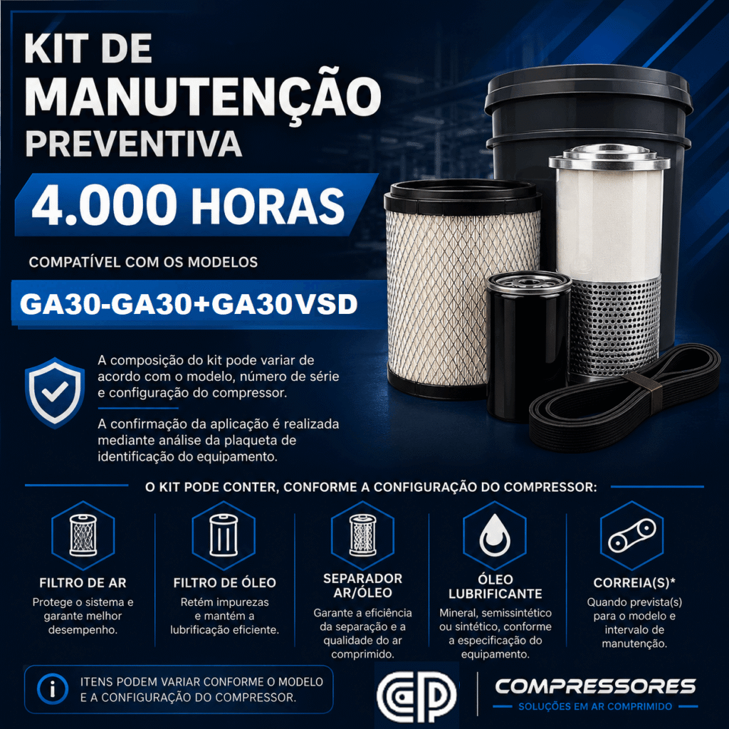 Kit de Manutenção Compatível 4.000 Horas – Referência Atlas Copco GA30