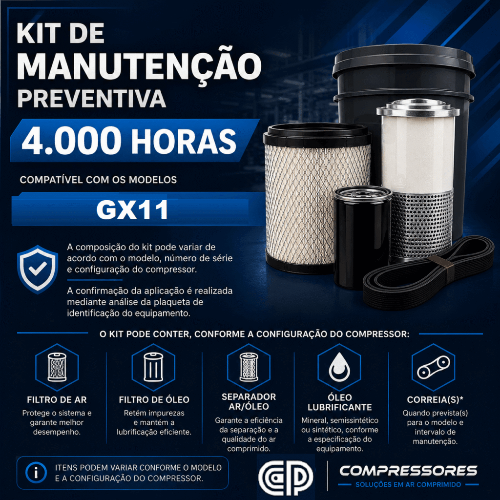 Kit de Manutenção Compatível 4.000 Horas – Referência Atlas Copco GX11