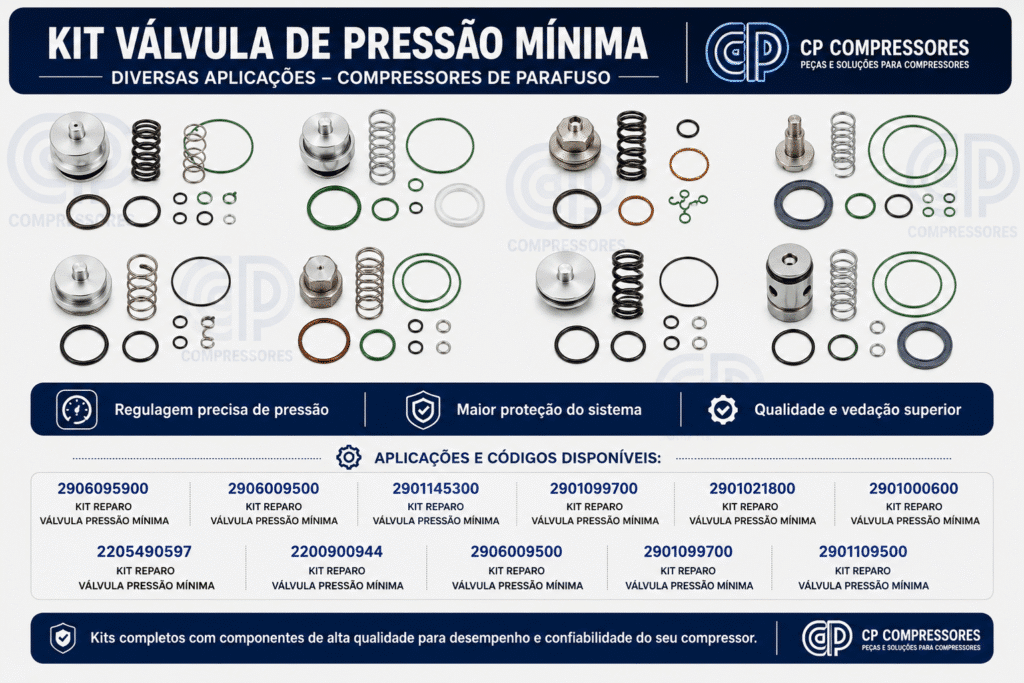 Kit Válvula Pressão Mínima Diversas Marcas e Modelos Compressores de Parafuso